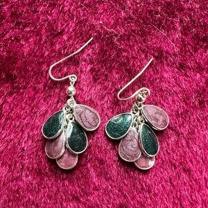 Green Purple Teardrop Dangling Earrings